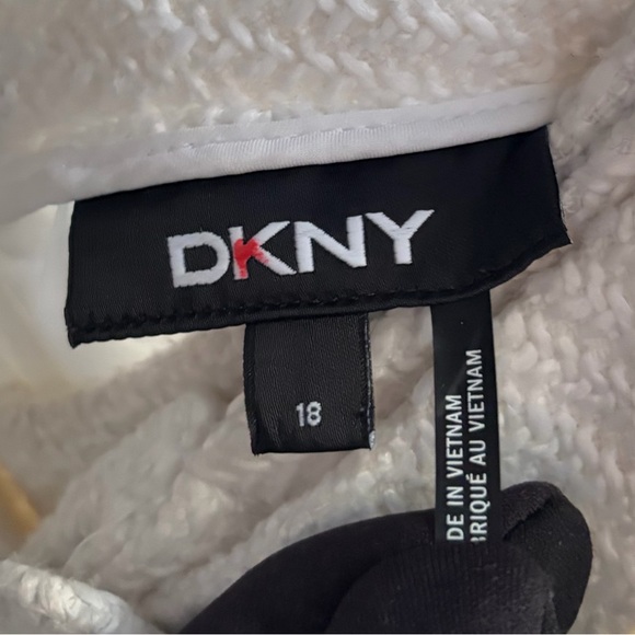 🆕 DKNY Ivory Tweed Pencil Skirt with Belt Textured Lined Career Skirt Size 18 - Picture 14 of 16